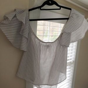 White Striped Off Shoulder Top